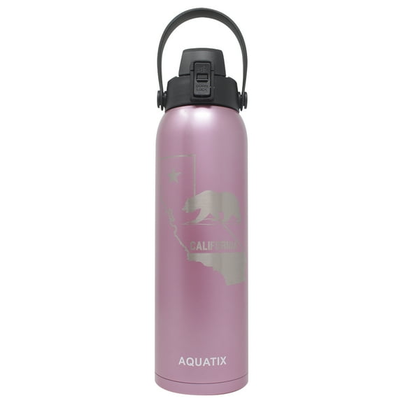 California Bear - Aquatix (Rose Gold, 32 Ounce) Pure Stainless Steel Double Wall Vacuum Insulated Sports Water Bottle Convenient Flip Top Cap, Removable Strap Handle - Keeps Drink Cold 24 hr/Hot 6 hr