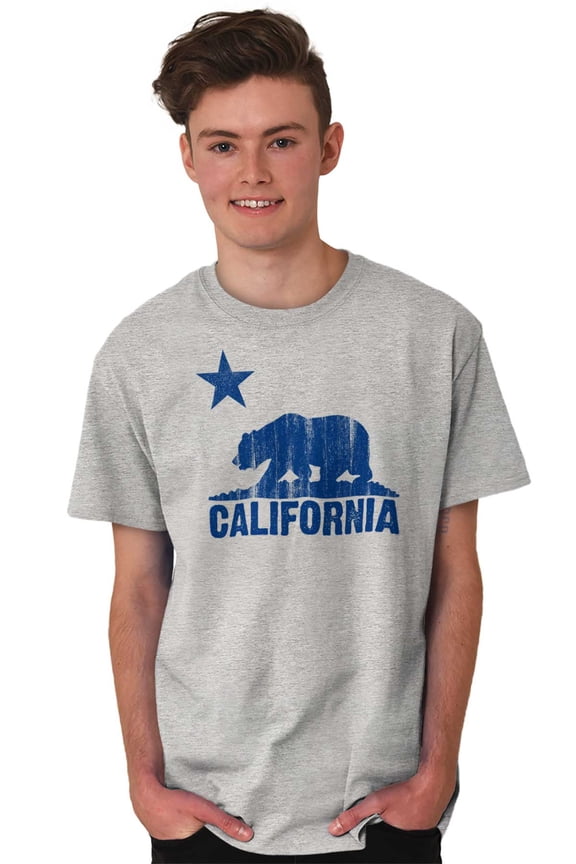 California Bear Distressed CA Flag Men's Graphic T Shirt Tees Brisco Brands X