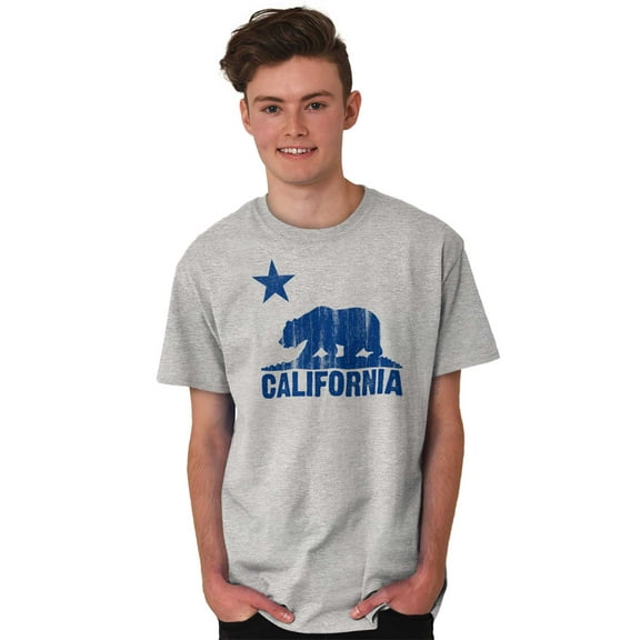 California Bear Distressed CA Flag Men's Graphic T Shirt Tees Brisco Brands X