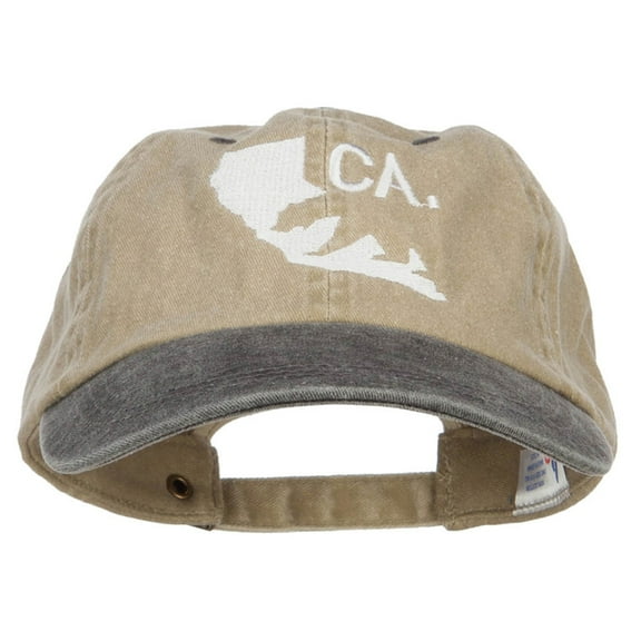 California Bear Embroidered Two Tone Washed Cap - Khaki Black OSFM