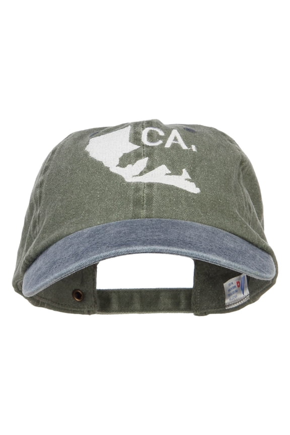 California Bear Embroidered Two Tone Washed Cap - Olive Navy OSFM