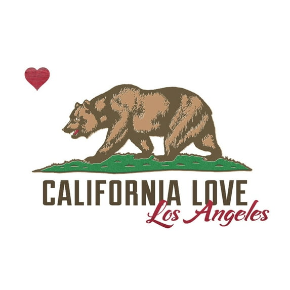 California Bear, Flag with Heart, Los Angeles (24x36 Giclee Gallery Art Print, Vivid Textured Wall Decor)