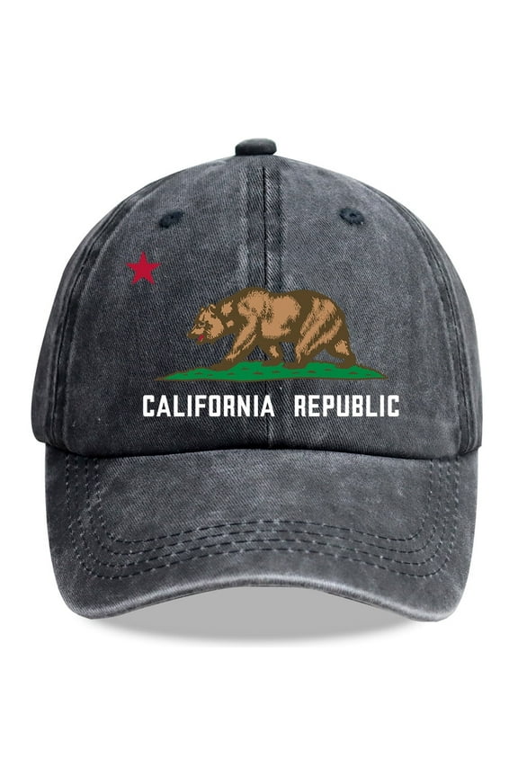 California Bear Hats for Women Men, Distressed Cotton Adjustable Embroidered Cali Republic State Flag Baseball Cap