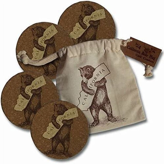 California Bear Hug, I Love California Set of 4 Cork Coasters