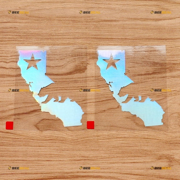 California Bear Map Decal Sticker Vinyl Outline Cali Republic CA - 2 Pack Holographic Iridescent Oil Slick Colorful, 4 Inches - No Background for Car Boat Laptop