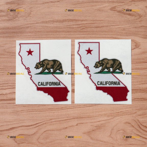 California Bear Map Flag Cali Outline Vinyl Decal Sticker - 2 Pack Reflective, 4 Inches - for Car Boat Laptop Cup 02121