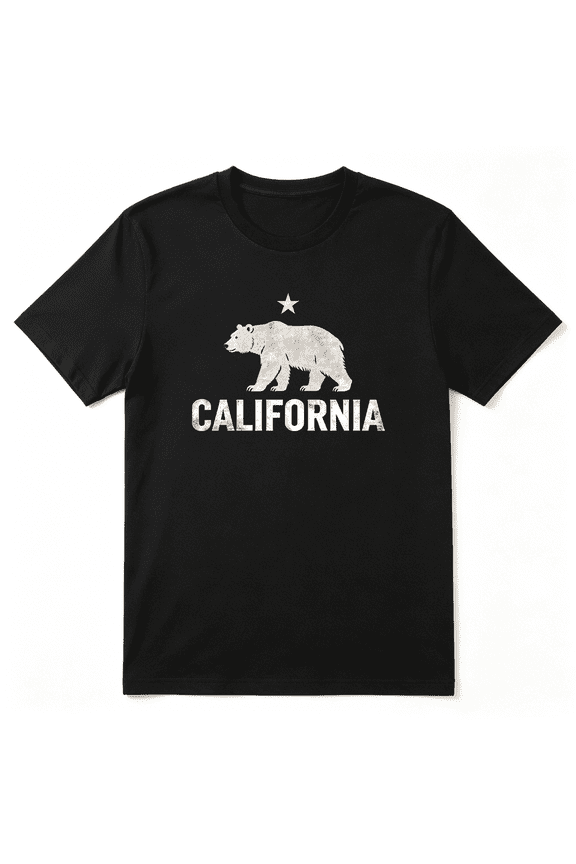 California Bear Star Text Retro Graphic Tee For Men And Women, Golden State Lover Birthday Gift Cotton Short Sleeves T-Shirt