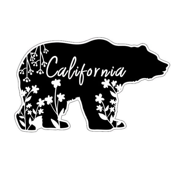 California Bear State Auto Sticker Silhouette with Word "California", Cali Love, Grizzly Bear Vinyl Window, 1PC (Black)