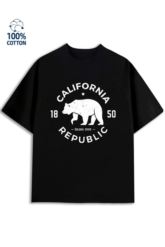 California Bear Tee for men Los Angeles 180G 100% Cotton black cut graphics Basic Unisex Shirt Cotton tshirts Vintage Unisex Shirt Short Sleeve tshirts Original Unisex Shirt Crewneck tshirts