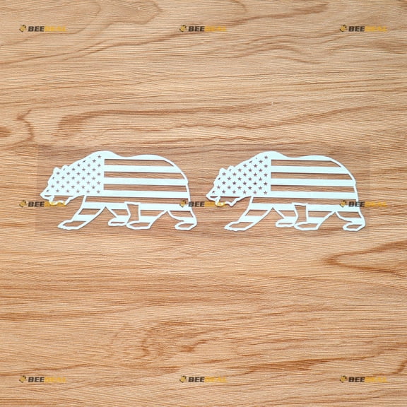 California Bear USA American Flag Sticker Decal Vinyl - 2 Pack White 4" - For Car Boat Laptop Cup No Background Die-cut