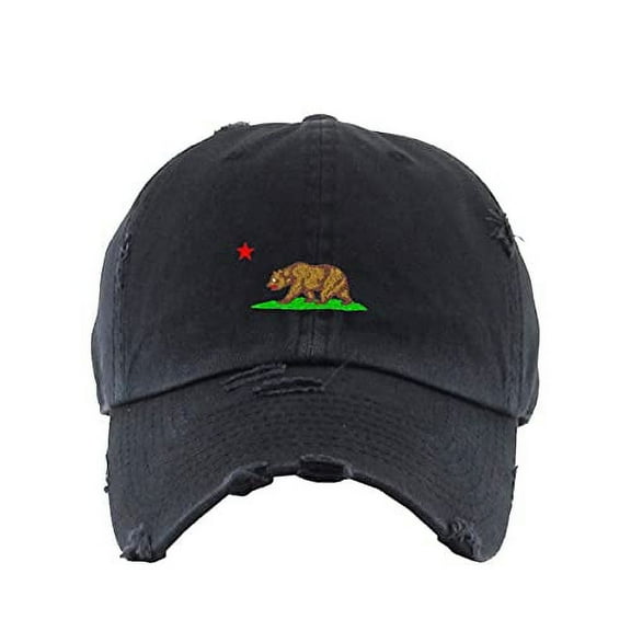 California Bear Vintage Baseball Cap Embroidered Cotton Adjustable Distressed Dad Hat Brush Black