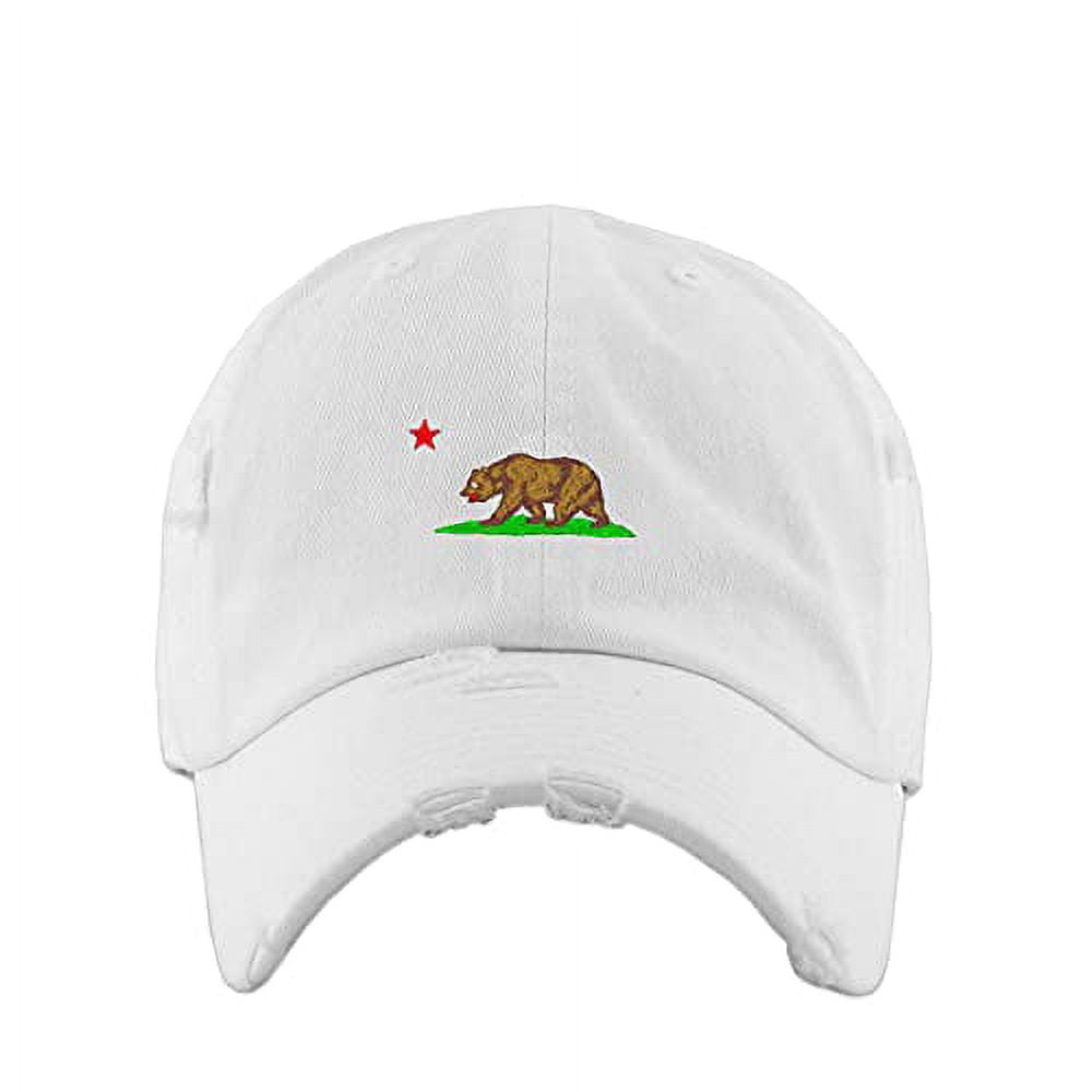 California Bear Vintage Baseball Cap – Distressed Dad Hat, Adjustable, White - View #10