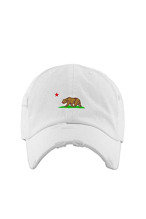California Bear Vintage Baseball Cap Embroidered Cotton Adjustable Distressed Dad Hat White