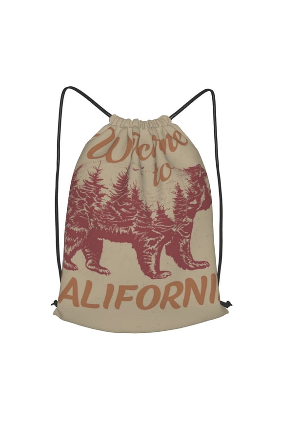 California Bear Vintage Mountain Drawstring Backpack Gym String Bag Sports Sackpack Cinch Sack, Small