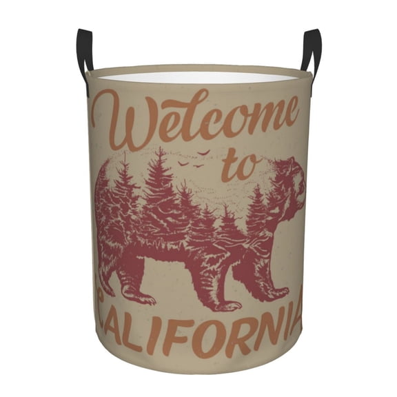 California Bear Vintage Mountain Foldable Laundry Hamper with Handle Storage Basket for Clothes Toys & Organizing