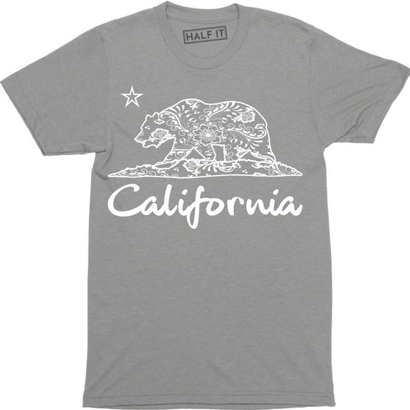 California Bear White Cali Souvenir State Map Republic CA Men's Tee Shirt