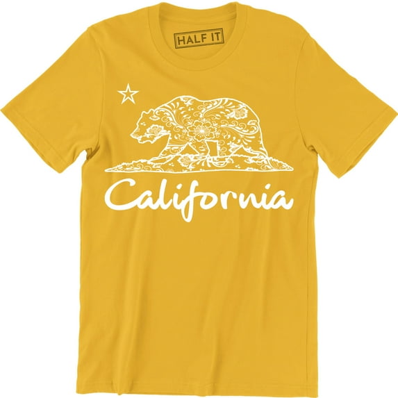 California Bear White Cali Souvenir State Map Republic CA Men's Tee Shirt