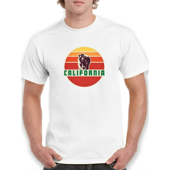 California Bear With Gradient Sun Background, Medium Front Graphic Men T-Shirt, Male Large
