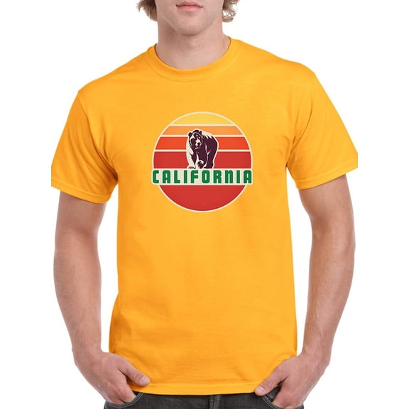 California Bear With Gradient Sun Background, Medium Front Graphic Men T-Shirt, Male Medium