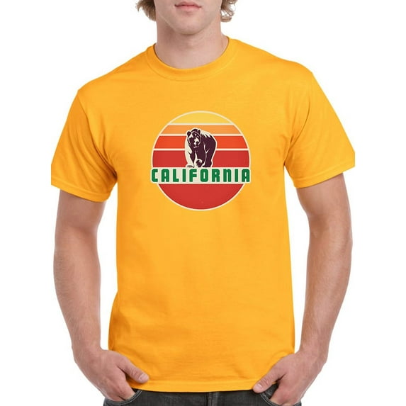 California Bear With Gradient Sun Background, Medium Front Graphic Men T-Shirt, Male Small