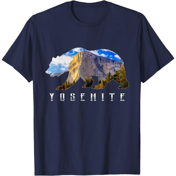 California Bear with Yosemite National Park Image Souvenir Unisex T-Shirt for Men Women Kids Toddler,Navy Color,Size YXS