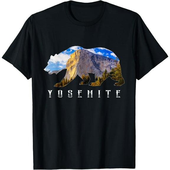 California Bear with Yosemite National Park Image Souvenir Unisex T-Shirt for Men Women Kids Toddler