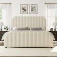 thumbnail image 1 of California  Bed Frame with 50.2" Tall Headboard, Velvet Upholstered Platform Bed with Vertical Channel Tufted Headboard & Footboard, Nailhead Trim And No Box Spring Needed, 1 of 9