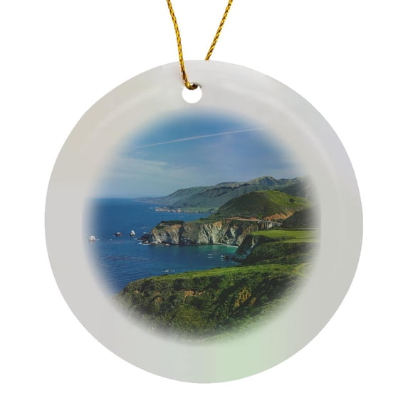 3drose, California, Big Sur, Coastline Along Pacific Coast Highway., Circle Porcelain Ornament