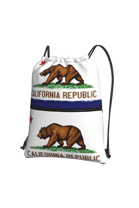 California Blue Flag Drawstring Backpack Bag Water Resistant Yoga Shopping Cinch Bag Sackpack For Men Women