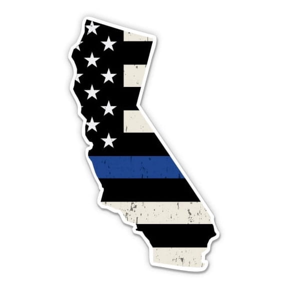 California Blue Line Police - 3" Vinyl Sticker - For Car Laptop I-Pad Phone Helmet Hard Hat - Waterproof Decal