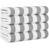 California Cabana Stripe Beach Towel - Pack of 4 - Large Soft Quick Dry Cotton Terry Towels Set for Pool, Swim, and Hot Tub, Oversized 30 x 70 in, Grey