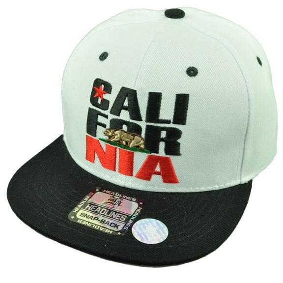 California Cali Bear White Black Red Hat Cap Snapback Flat Bill Golden State USA CA