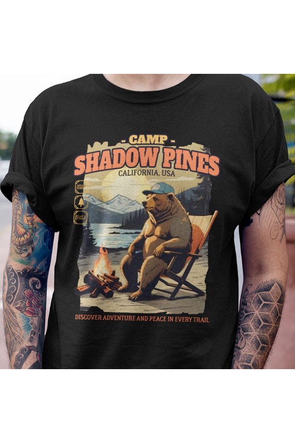 California Camp Camping T-Shirt Bear Bonfire Campfire Shirt Beach USA Men Tee