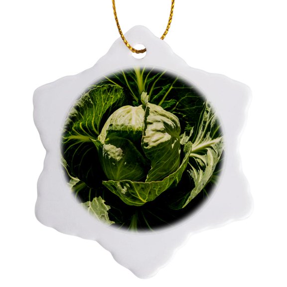 3drose, California, Central Valley, Modesto, Maze Boulevard, Cabbage for Sale, 3 inch Snowflake Porcelain Ornament