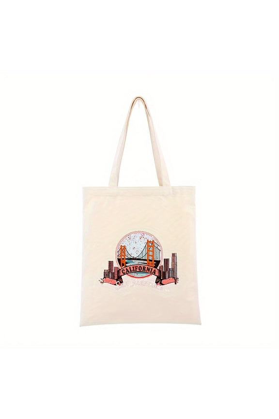 California City Pattern Canvas Portable Shopping Bag, Large Capacity Eco friendly Bag, Gift Bag, Outdoor Bag