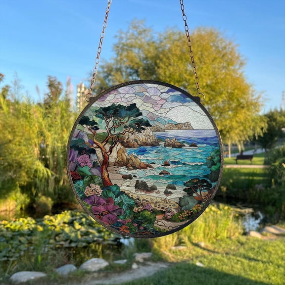 California Coast Painted Stained Glass Suncatcher, Window Hanging Decor, Outdoor Sun Catcher Decor, Travel Wall Decor