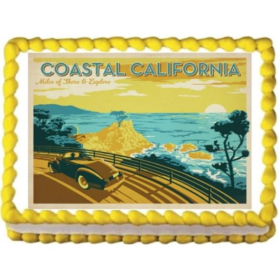 California Coastal Living Image Edible Cake Topper Frosting Sheet