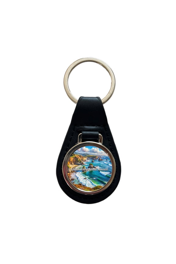 California Coastal National Monument California Metal Black Leather Keychain