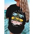 thumbnail image 1 of California Coconut Trees Graphic Print Trendy T-shirt, Soft & Elastic Comfy Crew Neck Short Sleeve Tees, Girl's Summer Tops, 1 of 6