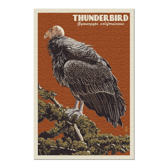 California Condor, Letterpress, 500 Piece Challenging 19 x 27 Jigsaw Puzzle for Adults and Family, Made in USA