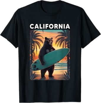 California Cool Republic Bear Surfing Beach California Retro T-Shirt