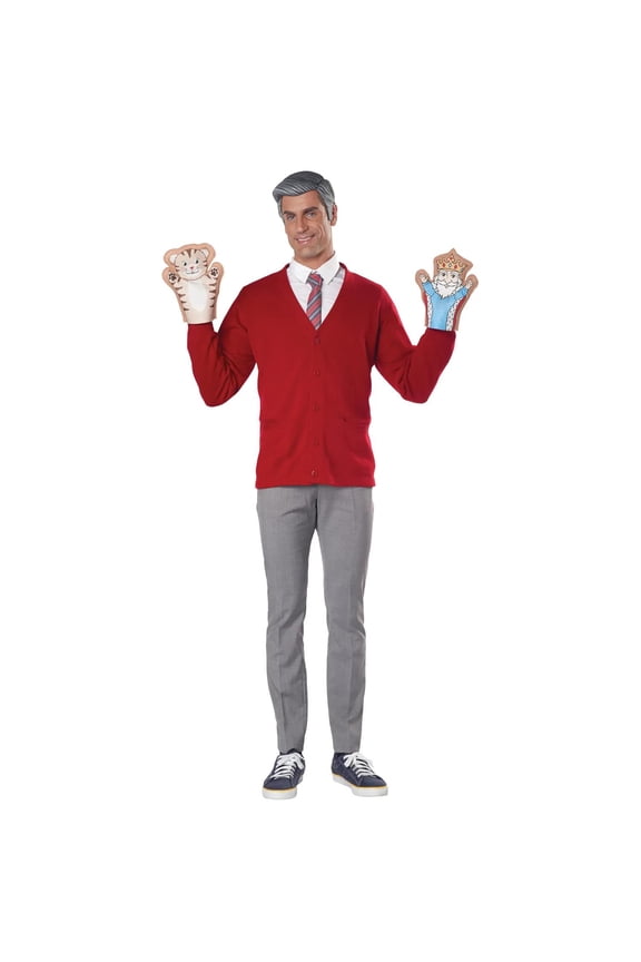 California Costume Collections Be My Neighbor Kit for Adults with Vinyl Hair Piece and Puppets, One Size
