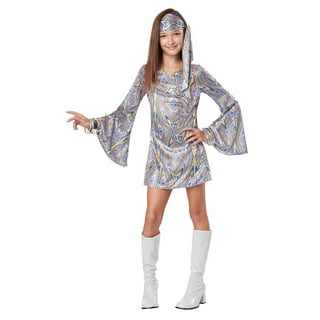 Girls Teen 60 70 Disco Chick Fancy Dress Costume Disco Diva Hippy Kids Ages  6-16