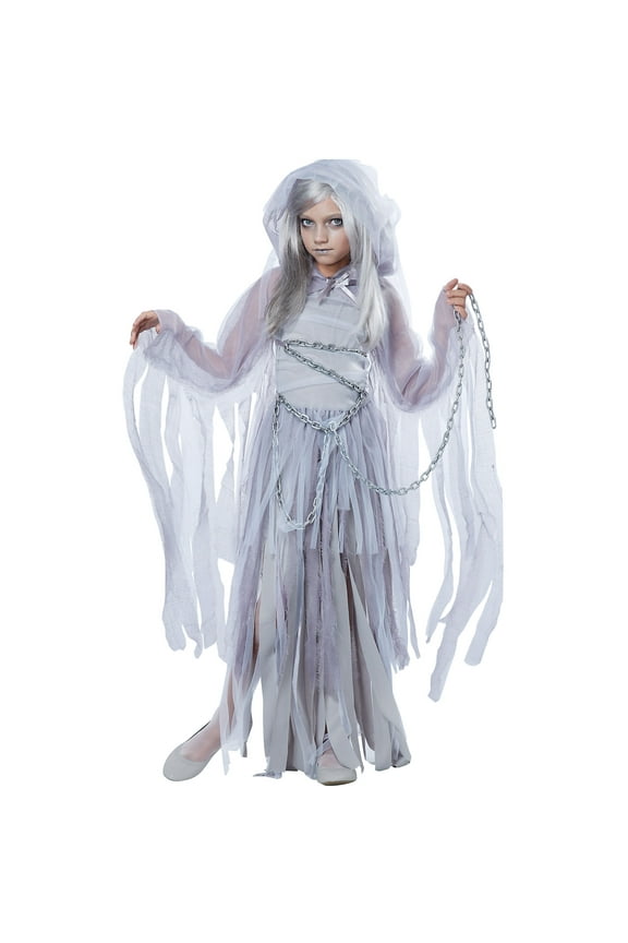 Haunting Beauty Ghost Girl's Halloween Fancy-Dress Costume with Shrug Hood including Chains for Child, M