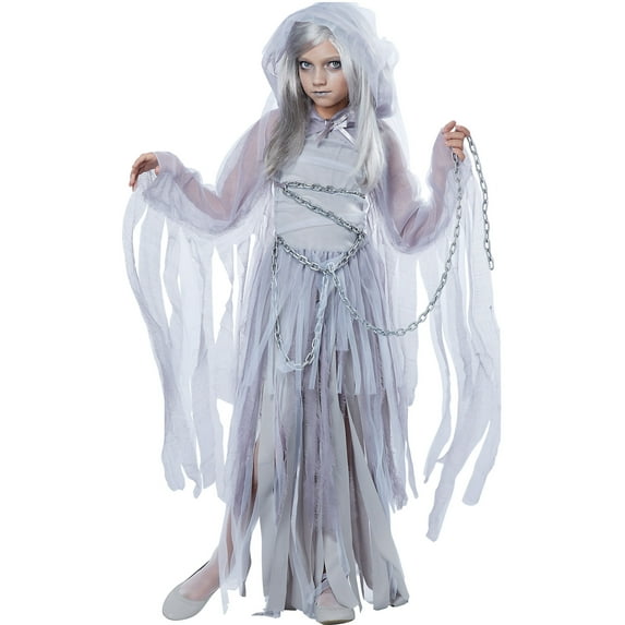 California Costume Collections Haunting Beauty Ghost Girl's Halloween Fancy-Dress Costume with Shrug Hood including Chains for Child, M