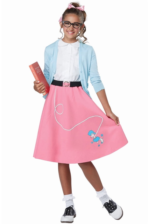 50's Pink Poodle Skirt Girl's Halloween Fancy-Dress Costume for Child, L-XL
