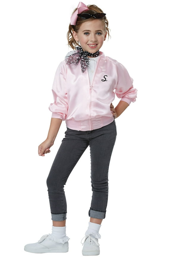 50's Satin Varsity Jacket Girl's Halloween Fancy-Dress Costume for Child, M