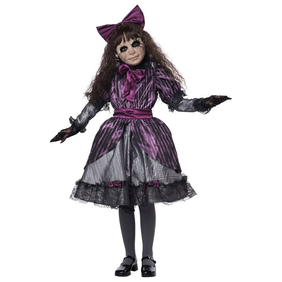 California Costumes Creepy Doll Costume with Dress, Collar, Hairbow, and Mask for Children, Size 4-6