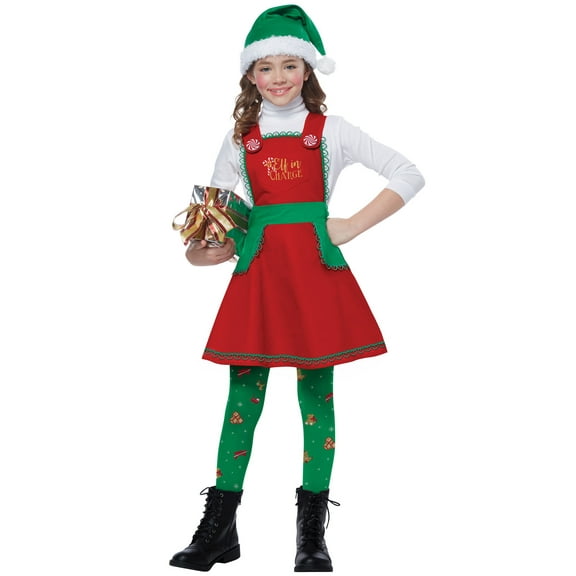 California Costumes Girls Elf in Charge Child Costume, Red/Green/White, Large/Extra Large