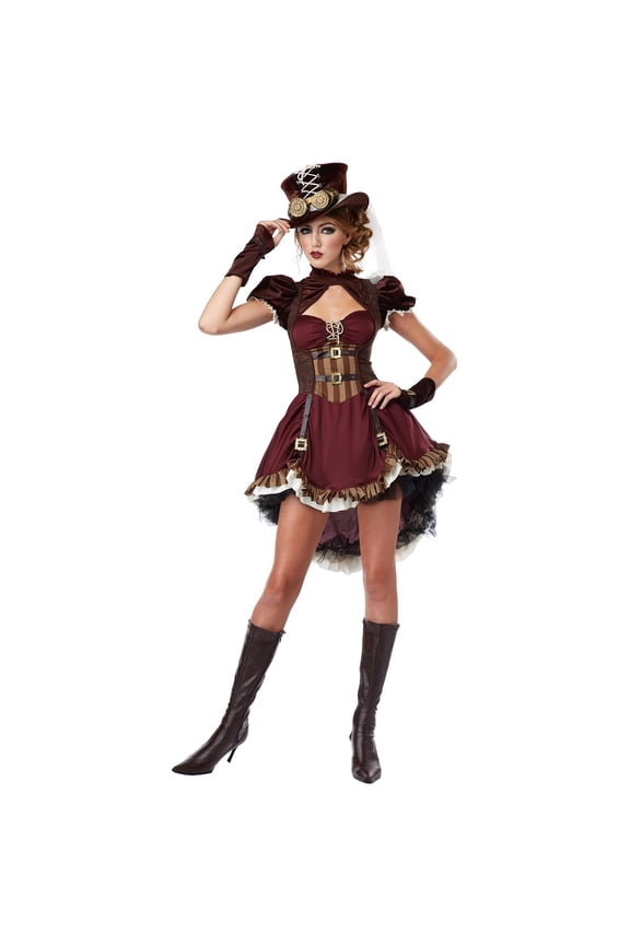 Women's Steampunk Adult, Burgundy/Brown, Large